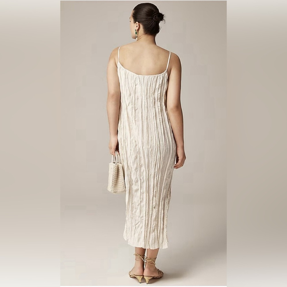 NWT J.Crew Crinkled side-slit midi dress, Natural, Pale Surplus, Size small - Picture 2 of 9